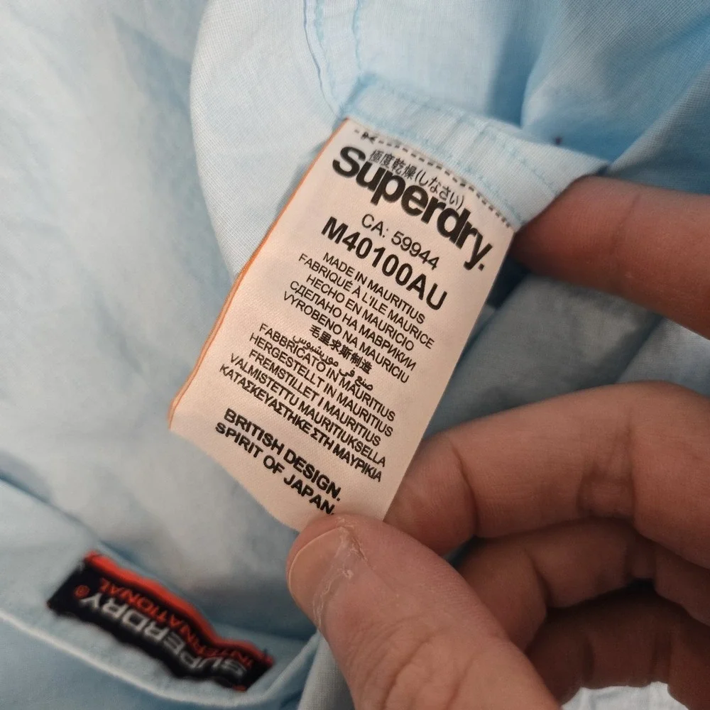Superdry Button Down Shirt Mens Medium‎ Loght Blue Dress Long Sleeve